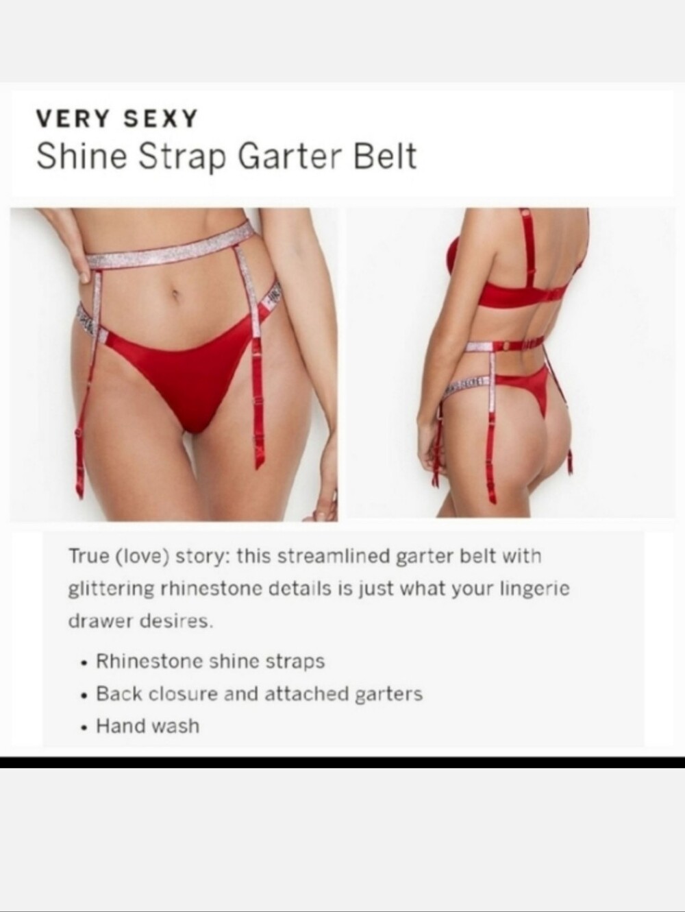 Victoria's secret very sexy shine strap garter belt XSMALL SMALL LIPSTICK RED